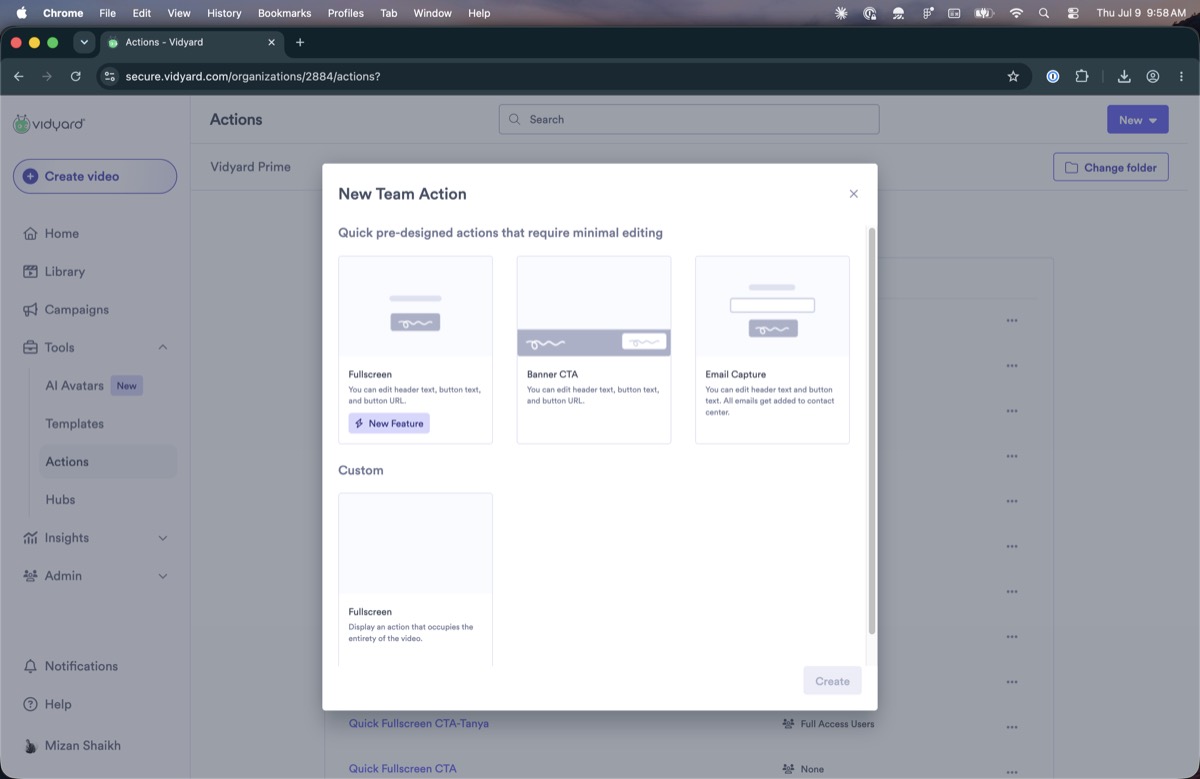 Team action type picker