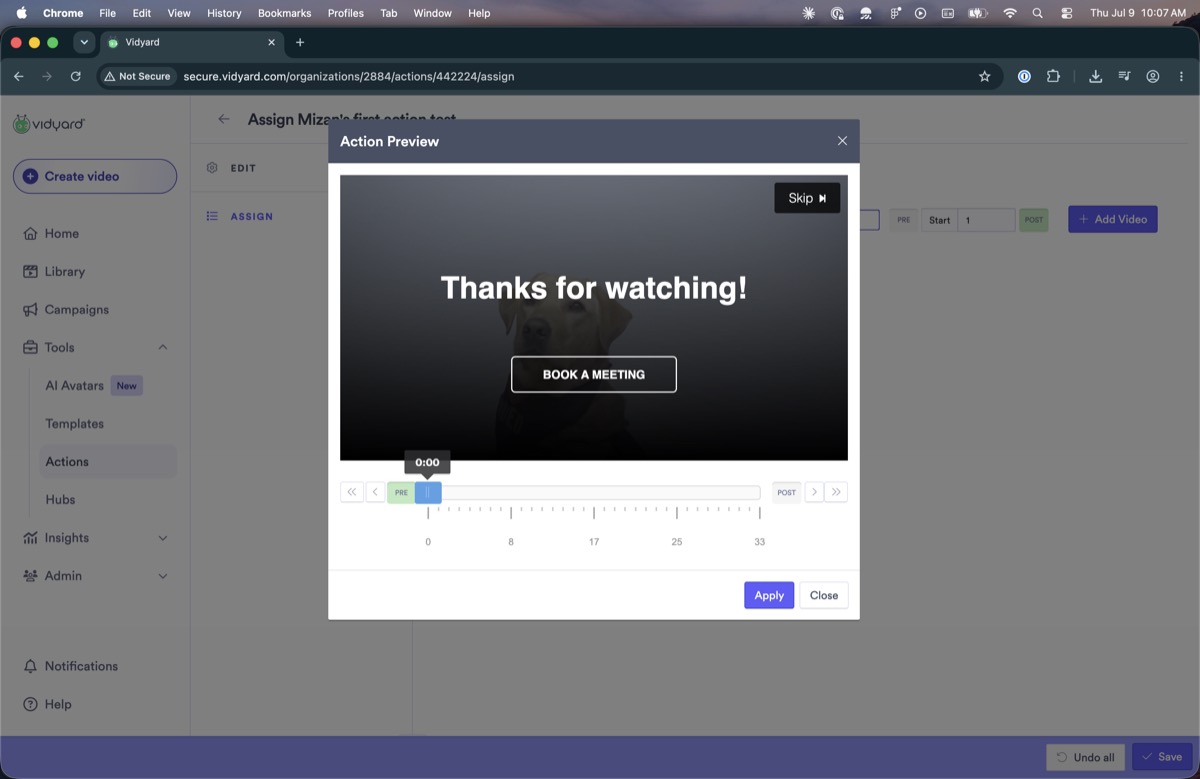 Action preview dialog with a duplicate scrubber