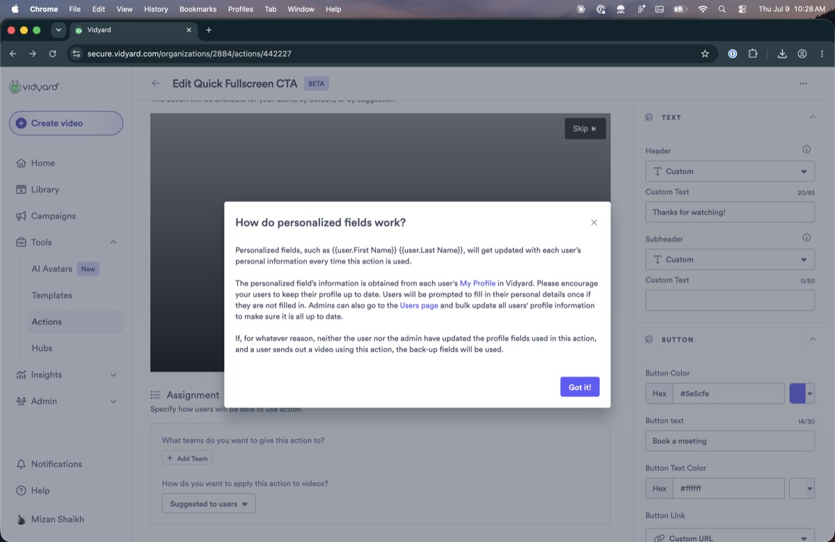 Modal opened from a tooltip, full of dense text