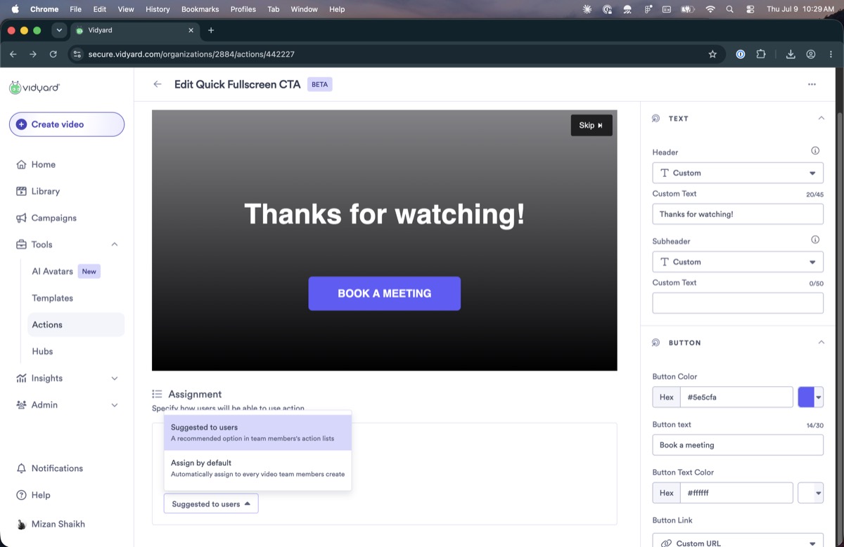Assignment option to suggest an action to users
