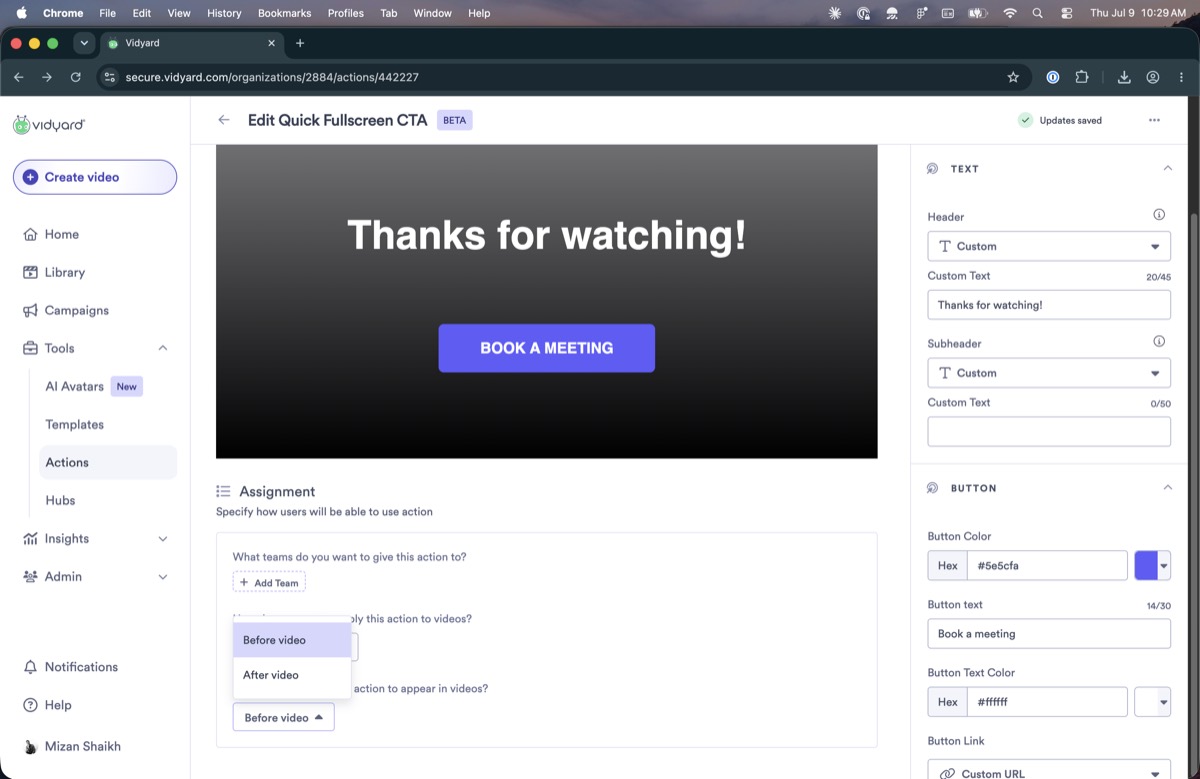 Before and after video placement dropdown