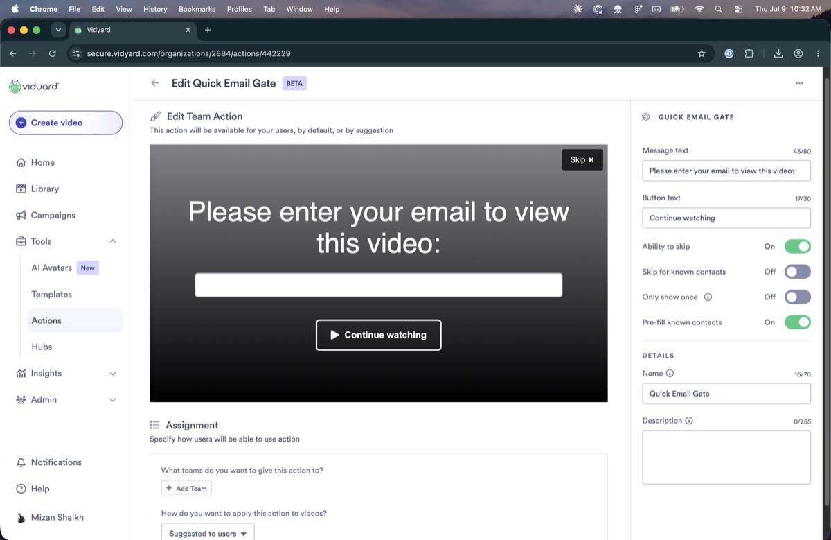 Email gate with skip and pre-fill known contacts toggles